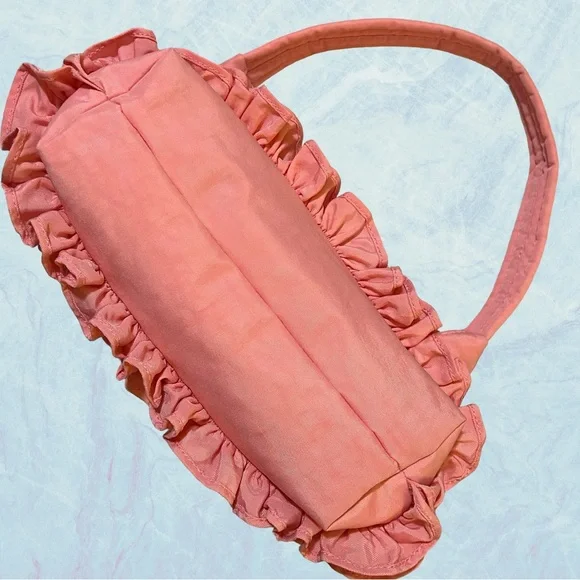 EUC. MOLLY GODDARD X BAGGU RUFFLE PINK SHOULDER BAG. SOLD OUT.ATTACHED KEY STRAP - Picture 6 of 16